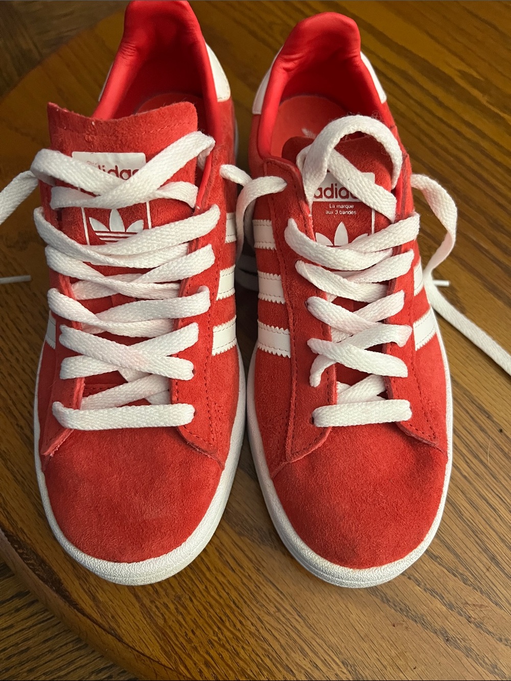 adidas Red Suede Sneakers with White Stripes - Picture 2 of 5